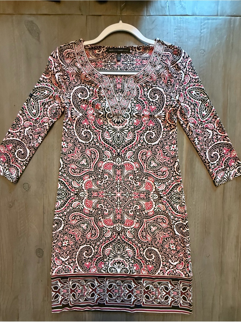White House Black Market Pink and Black Paisley Tunic Dress XXS (4)